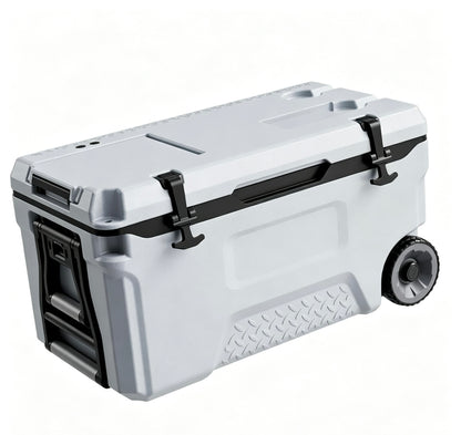 52QT Rolling Insulated Cooler, 48 Hours Ice Retention Cool Chest