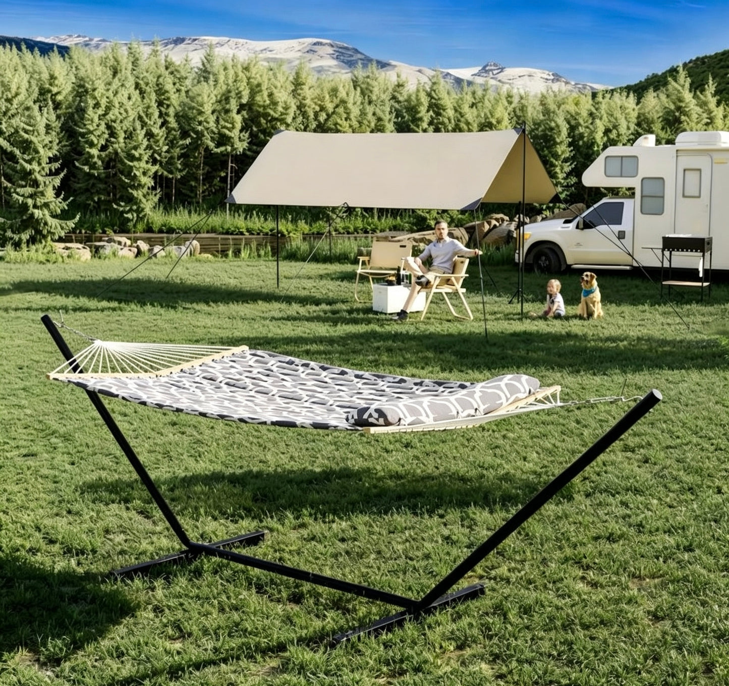 2-Person Heavy Duty Hammock with Stand, 475 LBS Portable Outdoor Set for Patio Yard Beach