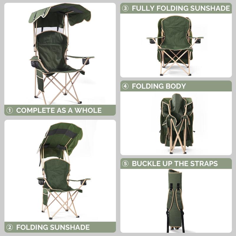 Summer Portable Camping Chair with Detachable Sun Canopy for Beach & Fishing