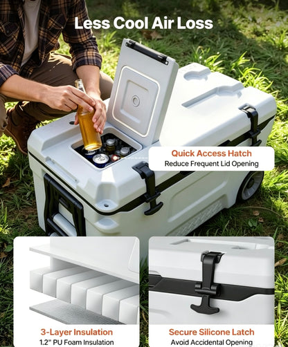 52QT Rolling Insulated Cooler, 48 Hours Ice Retention Cool Chest