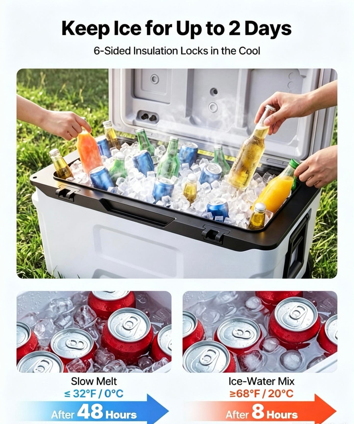 52QT Rolling Insulated Cooler, 48 Hours Ice Retention Cool Chest