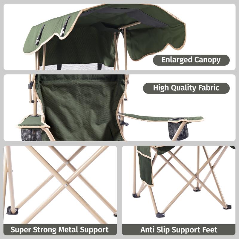 Summer Portable Camping Chair with Detachable Sun Canopy for Beach & Fishing