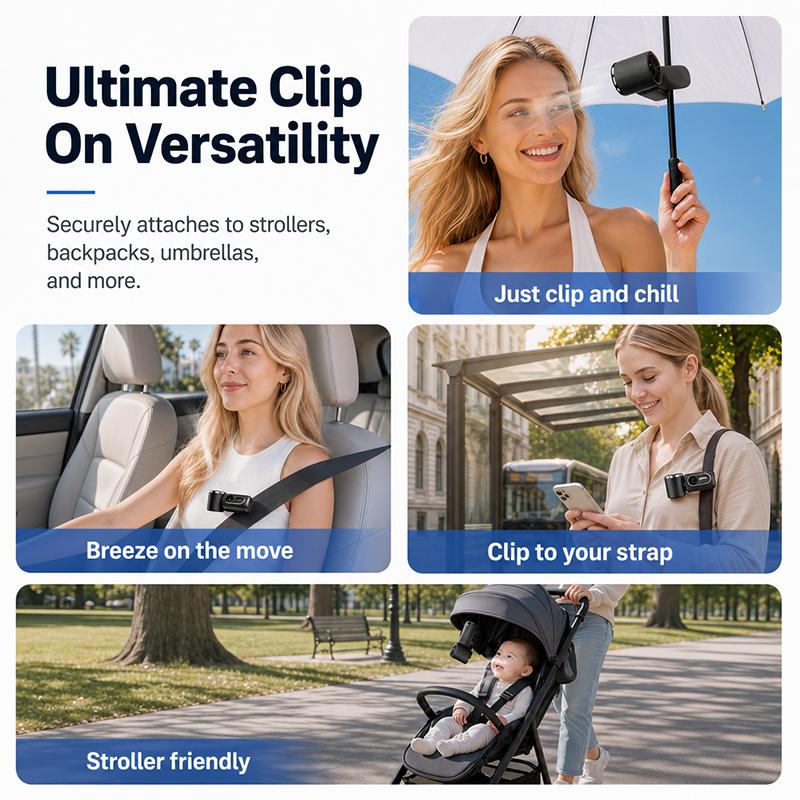 5-Speed Clip Handheld Fan, 3000mAh USB Rechargeable for Outdoor Use