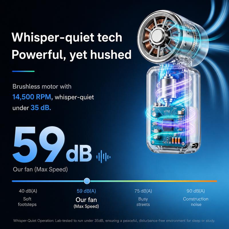 5-Speed Clip Handheld Fan, 3000mAh USB Rechargeable for Outdoor Use